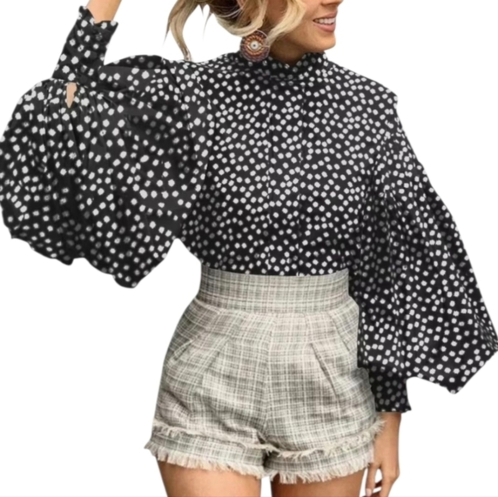 Celmia Women Casual Mushrooms Button Floral Print Stand Up Shirt Blouse Sizeβ XL